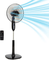 Amazon Basics - Ventilador de piso para el hogar, con pie, doble aspa oscilante, 3 velocidades, control remoto, motor CC, temporizador, cabeza reclinable, negro, 16 in